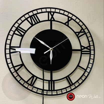 Roman Mirror Wall Clock - Black Acrylic