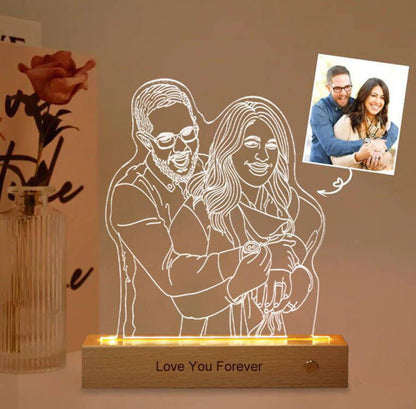 Custom 3D Photo Night Lamp | Personalized Photo Night Light w/ Portrait Illusion Design | 3D Custom Night Lamp from Photo | Anniversary Gift