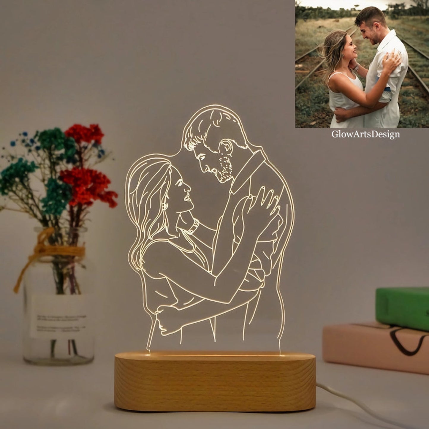 Custom 3D Photo Lamp - 3D Acrylic Lamp - Engraved Photo Lamp - Night Light Lamp With Engraved  - Bedside Lamp - Gift For Couples