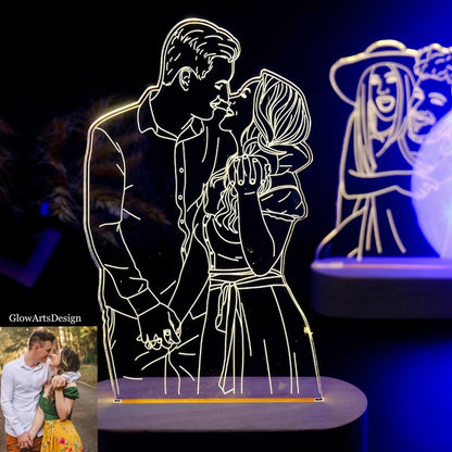 Custom 3D Photo Lamp - 3D Acrylic Lamp - Engraved Photo Lamp - Night Light Lamp With Engraved  - Bedside Lamp - Gift For Couples