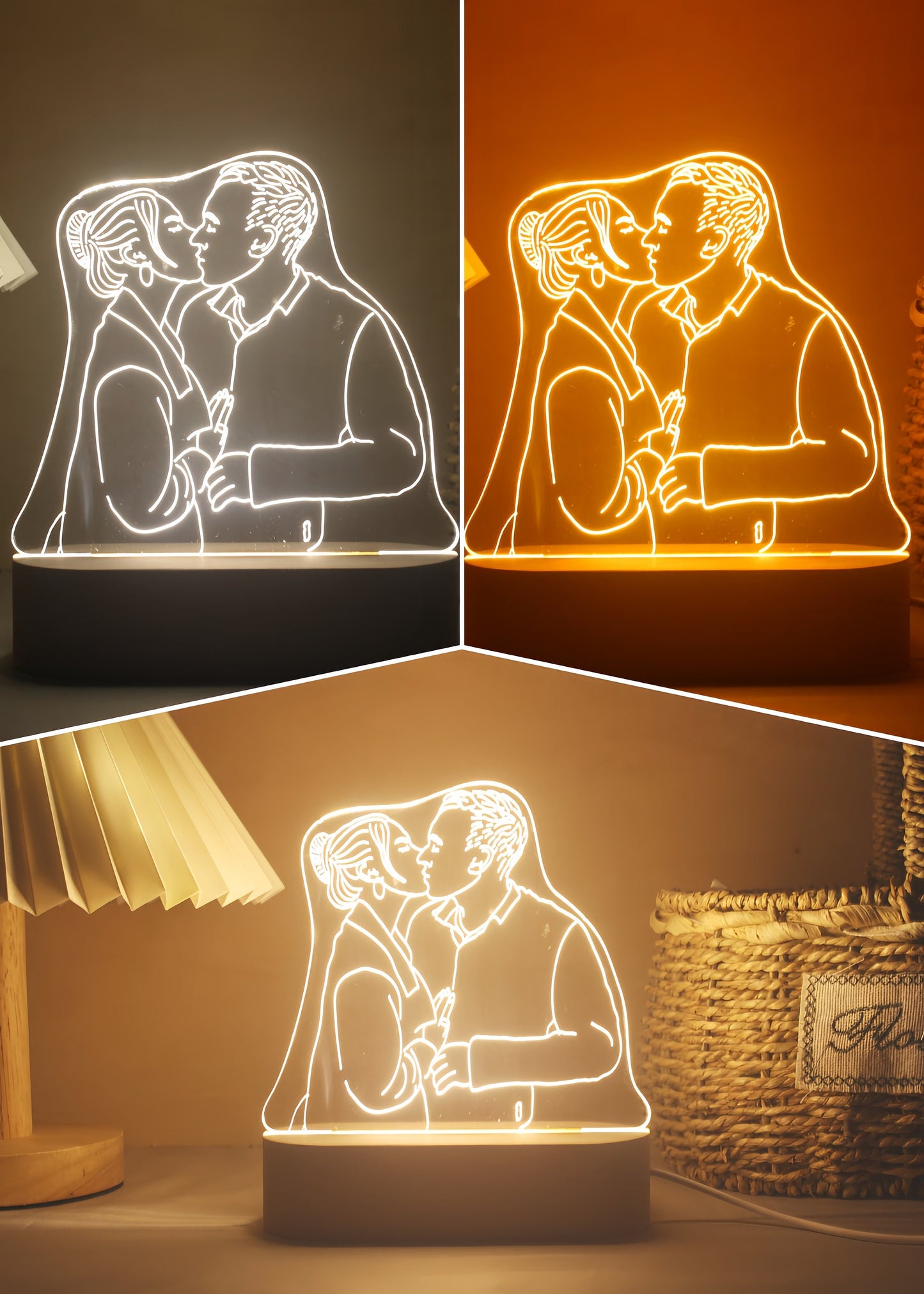 Custom 3D Photo Lamp,Special Line Art Engraving Photo Nightlight,Best Anniversary Gift for Her,Personalized Acrylic Room Decoration Lamp