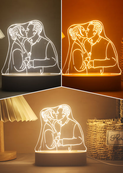 Custom 3D Photo Lamp,Special Line Art Engraving Photo Nightlight,Best Anniversary Gift for Her,Personalized Acrylic Room Decoration Lamp