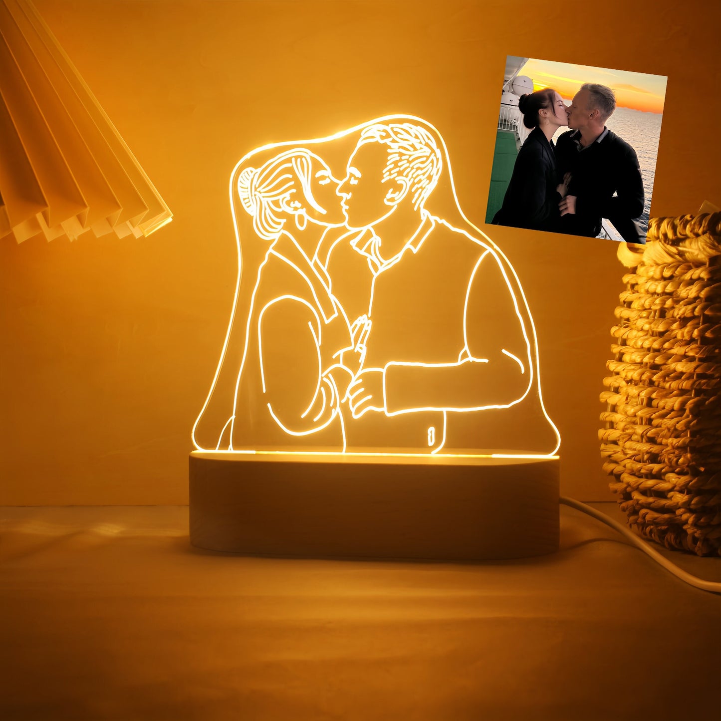 Custom 3D Photo Lamp,Special Line Art Engraving Photo Nightlight,Best Anniversary Gift for Her,Personalized Acrylic Room Decoration Lamp