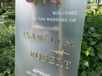 Acrylic Wedding Sign - Wedding Welcome Sign with 3D Gold Mirror Names - Modern Wedding Decor